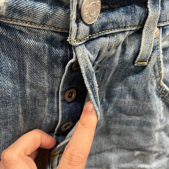 AMO Babe Sweet Cheeks Jeans Women's 27 Blue Raw Hem Button Fly Ankle Denim - Picture 4 of 9